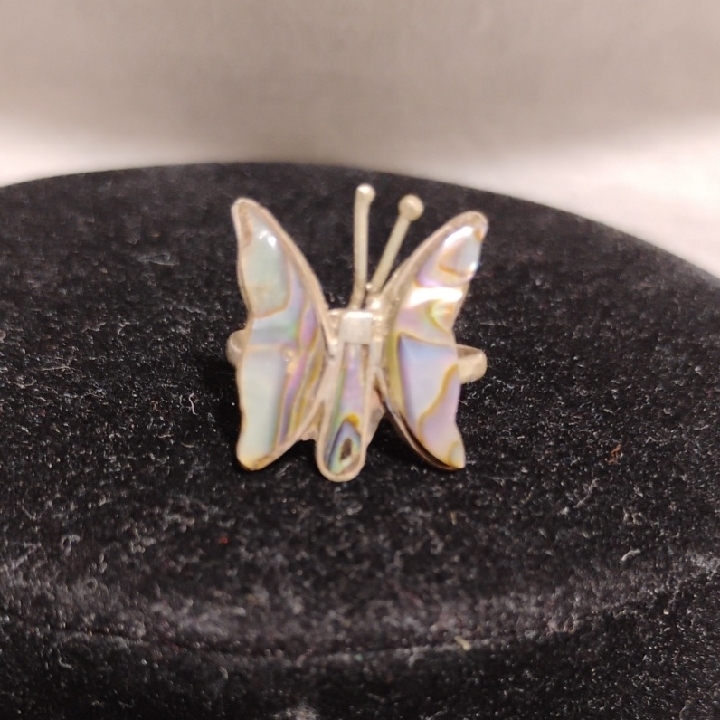 Sale! Vintage Abalone Butterfly Elegant 925 Sterling Silver Ring Adjustable Back